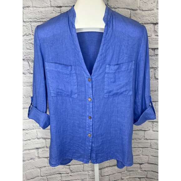 Firenze in Maglia LInen Blouse Purple Periwinkle Color Ladies Size M Italy - Picture 6 of 7